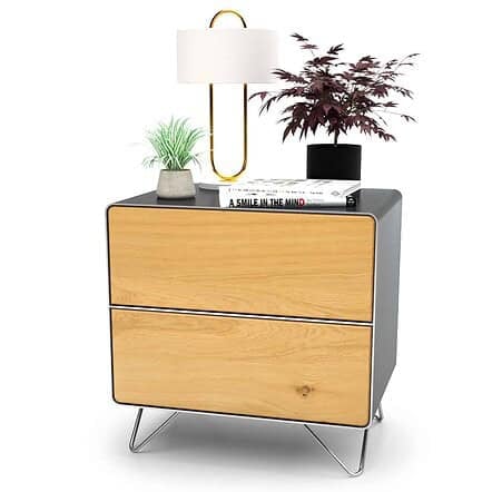 nachttisch-schwarz-grau-holz-metall-modern-design-industrial-massivholz-mit-schubladen-nussbaum-designer-mit-hairpin-fuessen-stahlzart