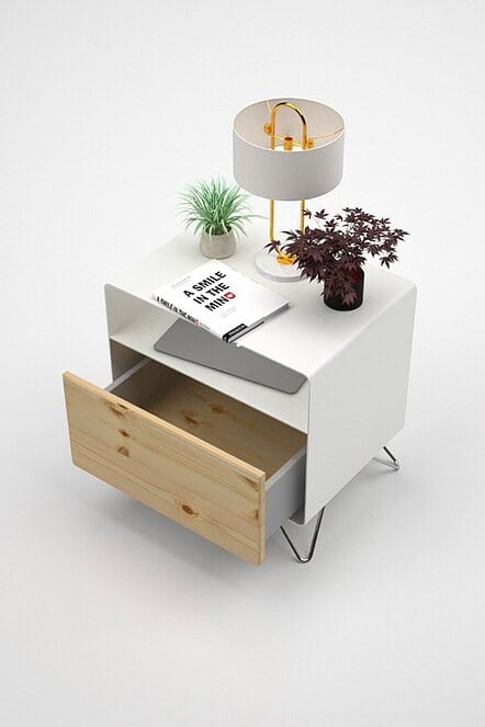 nachttisch-weiss-holz-zirbe-metall-modern-rund-mit-schublade-design-industrial-fuer-schlafzimmer-hairpin-fuesse-stahlzart-fly-high-7