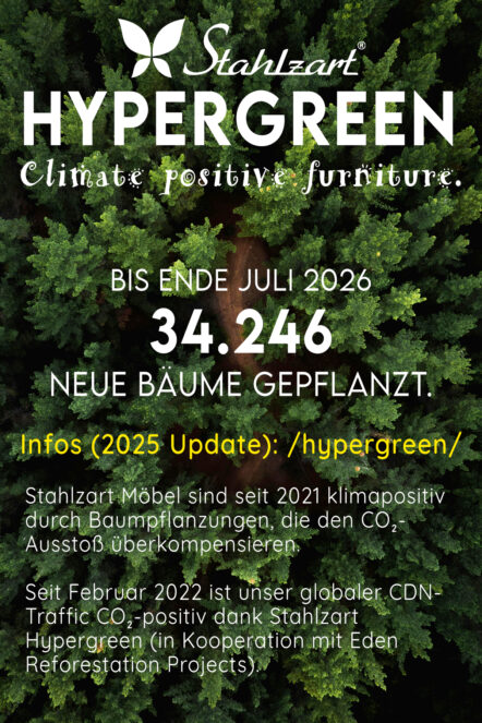 Klimapositive Möbel für Österreich: Stahlzart kompensiert CO2 durch Eden Reforestation Projects. Bereits 34.246 Mangroven gepflanzt. (Hypergreen 2026)