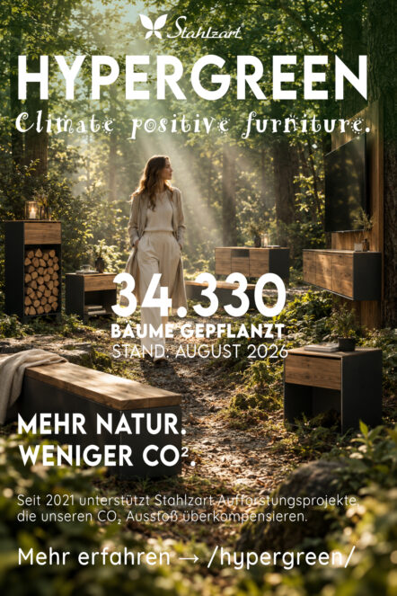 Klimapositive Möbel für Österreich: Stahlzart kompensiert CO2 durch Eden Reforestation Projects. Bereits 34.330 Mangroven gepflanzt. (Hypergreen 2026)