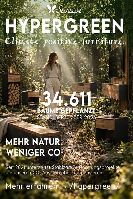 Klimapositive Möbel für Österreich: Stahlzart kompensiert CO2 durch Eden Reforestation Projects. Bereits 34.611 Mangroven gepflanzt. (Hypergreen 2026)